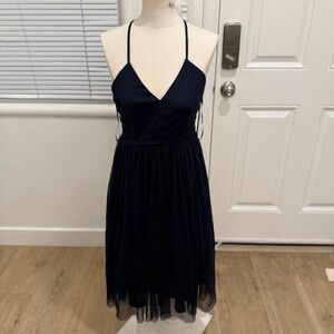 Elegant Navy Blue Spaghetti Strap Dress